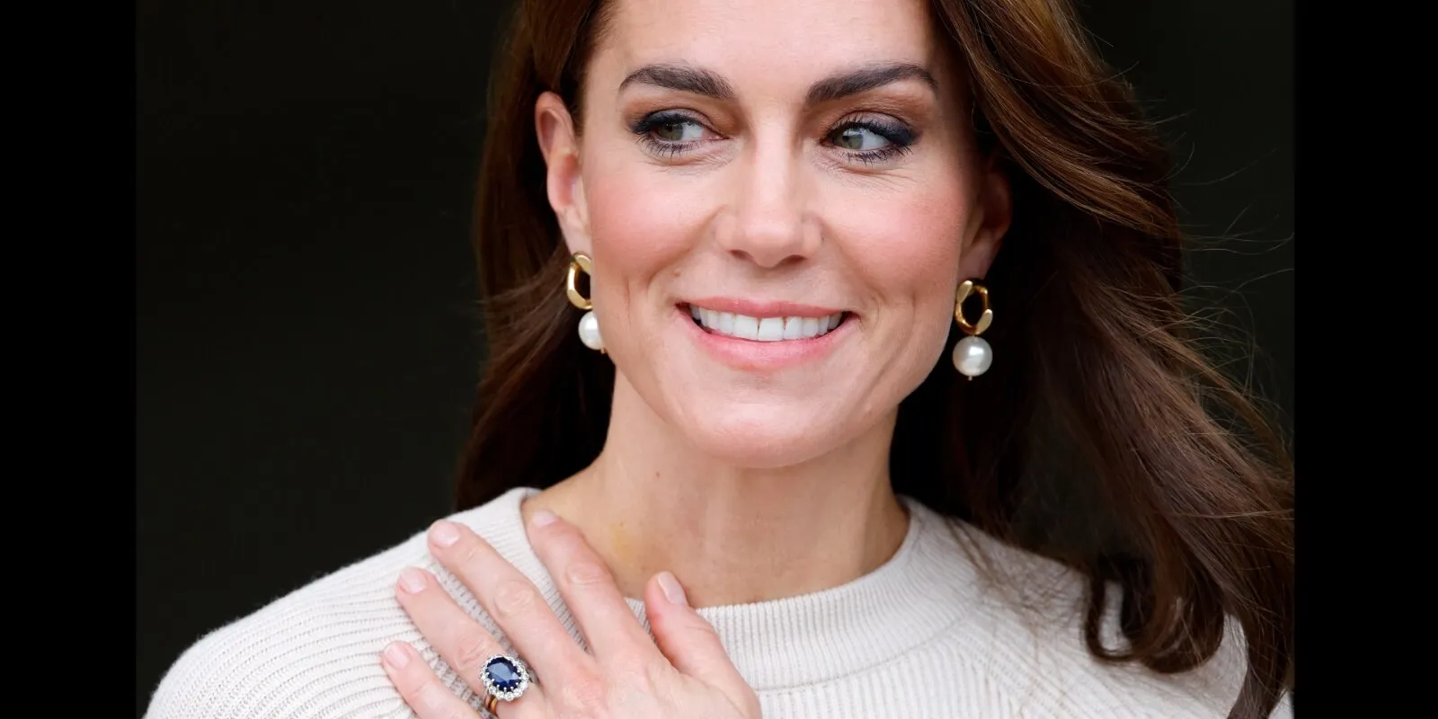 Kate Middleton displays her engagement ring in 2023.